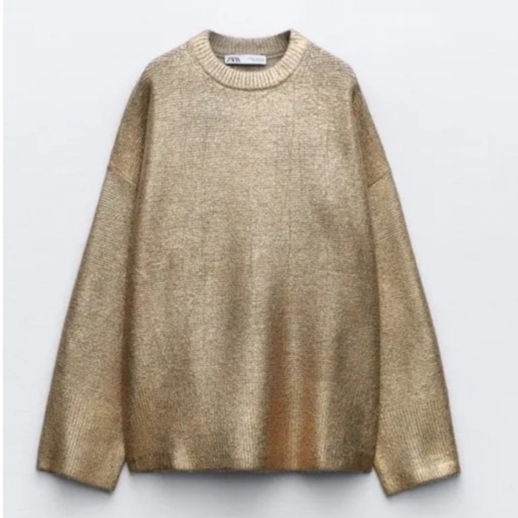 Zara Sweaters - SOLD Zara foil knit gold metallic sweater size medium oversized